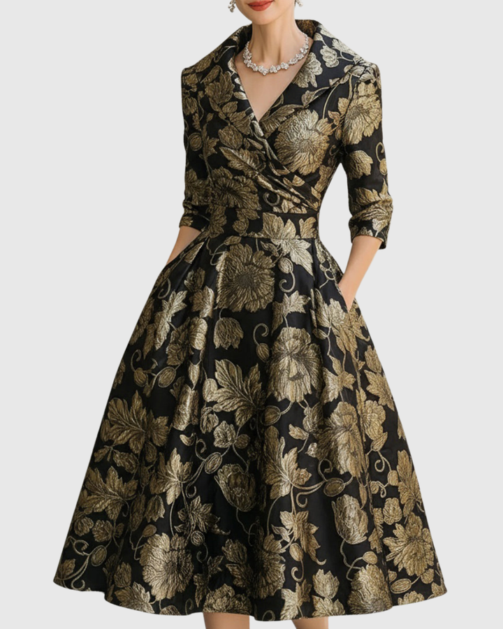 Riley™ | Bloemen Geborduurde Midi Jurk